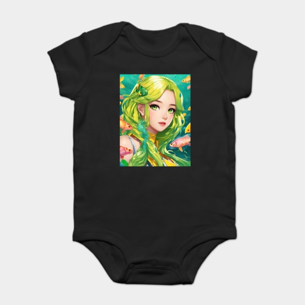 anime girl with fish aquatic world deep sea Baby Bodysuit by animegirlnft